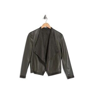BB Dakota Teagan Reversible Faux Leather & Suede Drape Front Jacket Green Size S